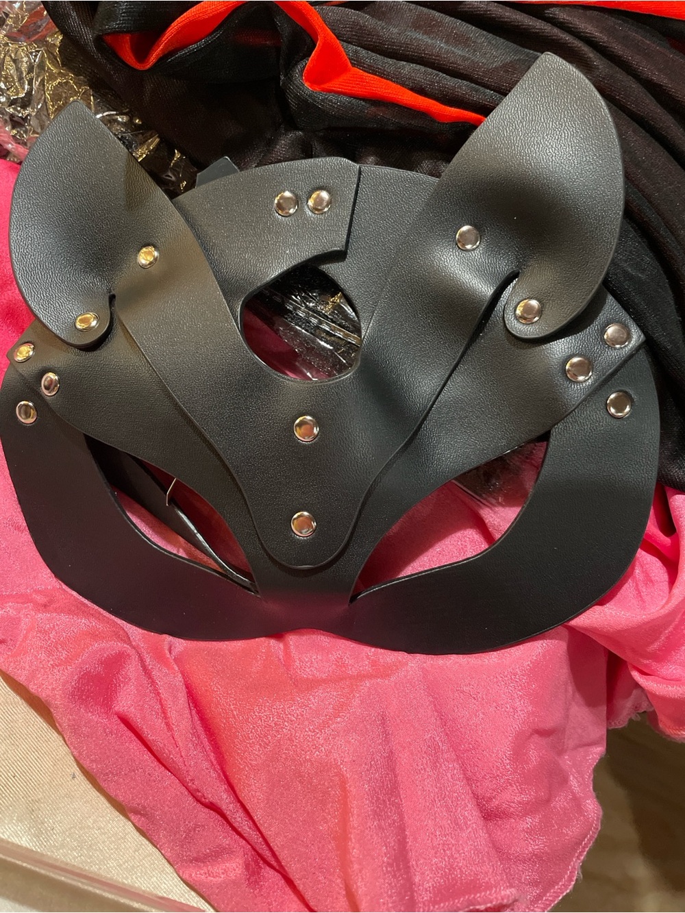 Spirit Black Faux Leather Cat Eye Mask with Silver Studs